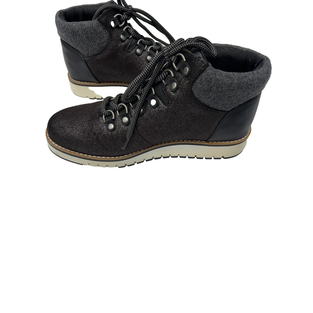 White Mountain Clifton Hiking Boots Women's 7M Black Metallic Ankle Flat Lace Up